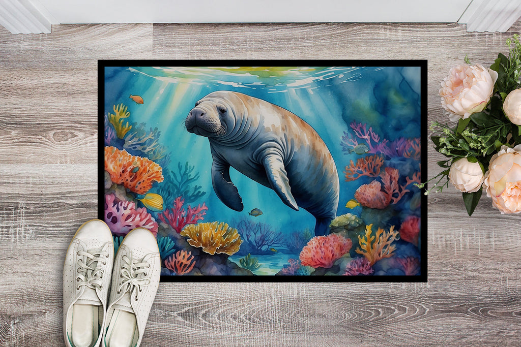 Manatee and Coral Reefs Doormat Indoor Outdoor 18H X 27W Front Door Mat Rugs for Entryway, Non Slip Washable