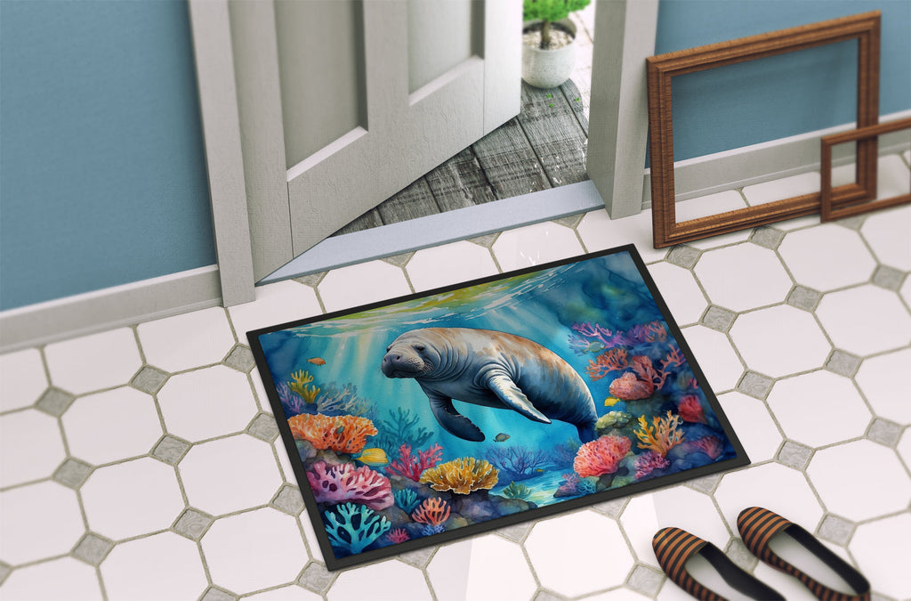 Manatee and Coral Reefs Doormat Indoor Outdoor 18H X 27W Front Door Mat Rugs for Entryway, Non Slip Washable