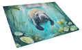 Manatee in a Crystal-Clear Spring Cutting Board Tempered Glass Kitchen Cutting Surface, Heat Resistant Chopping, Non-Slip Feet, Food Prep & Serving