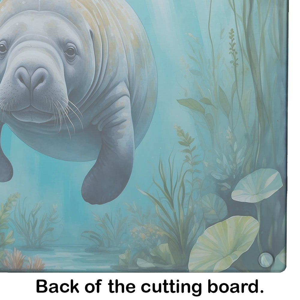 Manatee in a Crystal-Clear Spring Cutting Board Tempered Glass Kitchen Cutting Surface, Heat Resistant Chopping, Non-Slip Feet, Food Prep & Serving