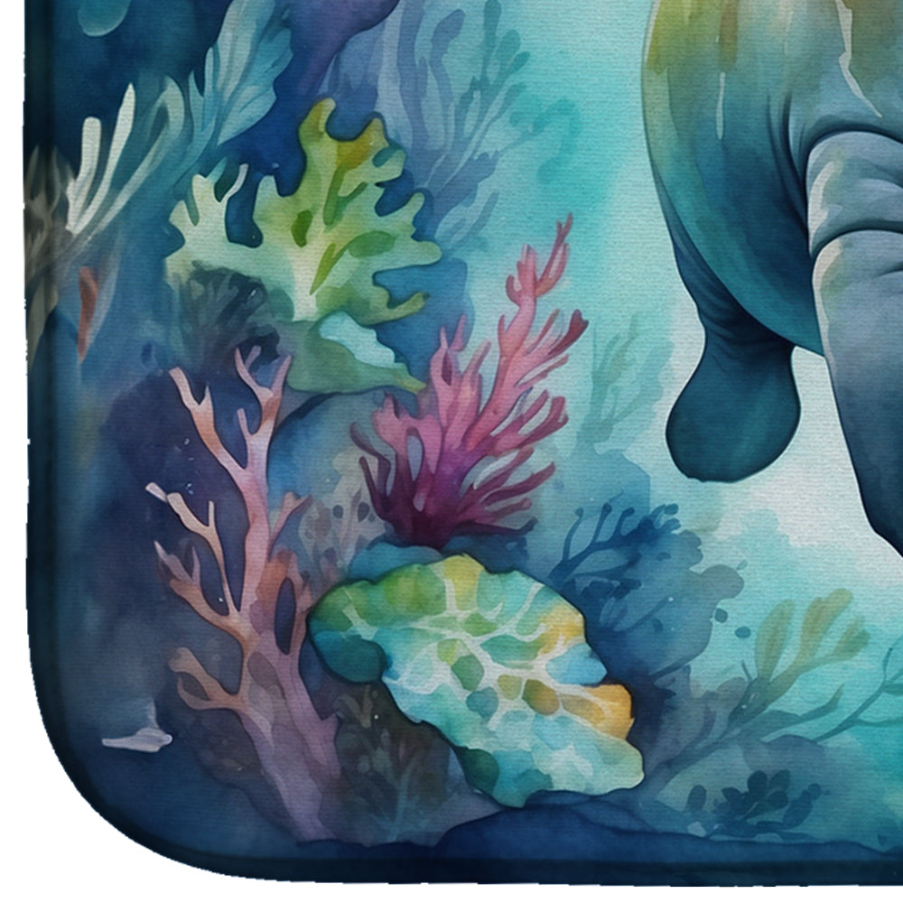 Manatee in a Dreamscape Dish Drying Mat Absorbent Dish Drying Mat Pad for Kitchen Counter Dish Drainer Mat for Countertop, 14 x 21", Multicolor
