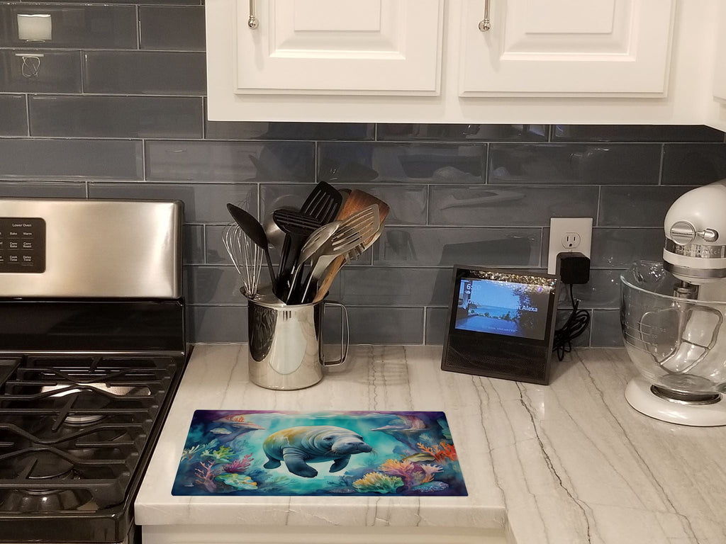 Manatee in a Dreamscape Cutting Board Tempered Glass Kitchen Cutting Surface, Heat Resistant Chopping, Non-Slip Feet, Food Prep & Serving