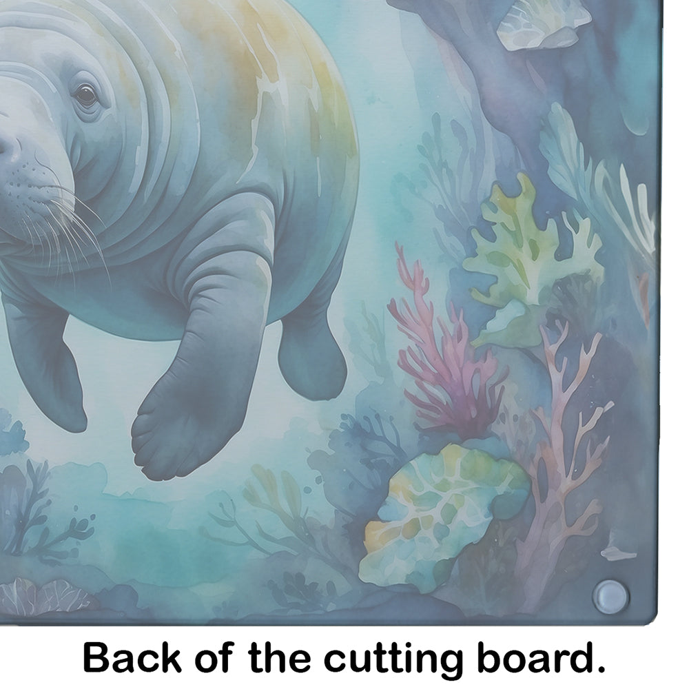 Manatee in a Dreamscape Cutting Board Tempered Glass Kitchen Cutting Surface, Heat Resistant Chopping, Non-Slip Feet, Food Prep & Serving