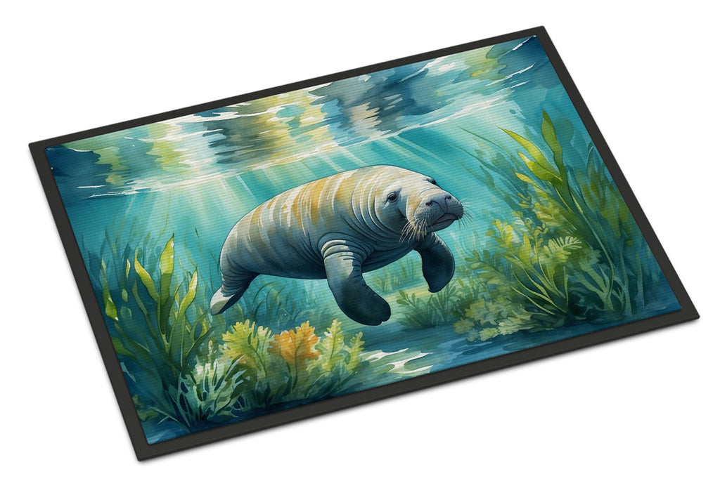Manatee in a Seagrass Bed Doormat Indoor Outdoor 24H X 36W Front Door Mat Rugs for Entryway, Non Slip Washable Low Pile,