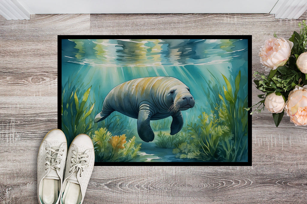 Manatee in a Seagrass Bed Doormat Indoor Outdoor 24H X 36W Front Door Mat Rugs for Entryway, Non Slip Washable Low Pile,