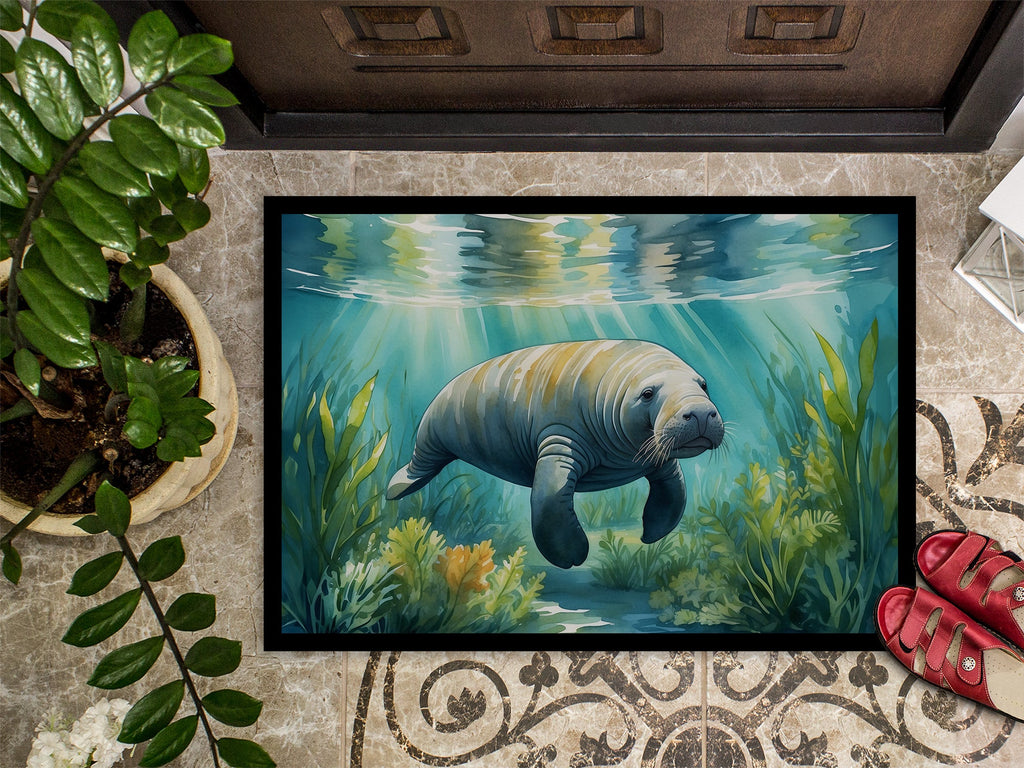 Manatee in a Seagrass Bed Doormat Indoor Outdoor 24H X 36W Front Door Mat Rugs for Entryway, Non Slip Washable Low Pile,