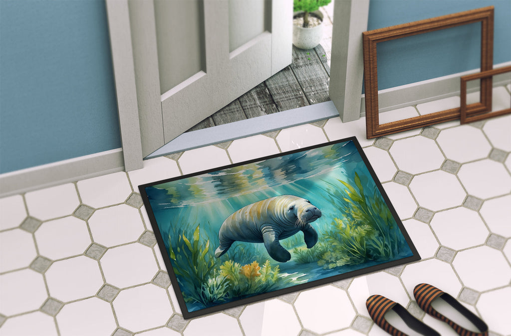 Manatee in a Seagrass Bed Doormat Indoor Outdoor 24H X 36W Front Door Mat Rugs for Entryway, Non Slip Washable Low Pile,