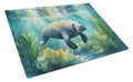 Manatee in a Seagrass Bed Cutting Board Tempered Glass Kitchen Cutting Surface, Heat Resistant Chopping, Non-Slip Feet, Food Prep & Serving