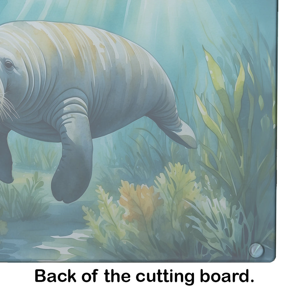 Manatee in a Seagrass Bed Cutting Board Tempered Glass Kitchen Cutting Surface, Heat Resistant Chopping, Non-Slip Feet, Food Prep & Serving