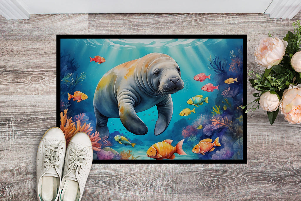 Summer Manatee Doormat Indoor Outdoor 18H X 27W Front Door Mat Rugs for Entryway, Non Slip Washable