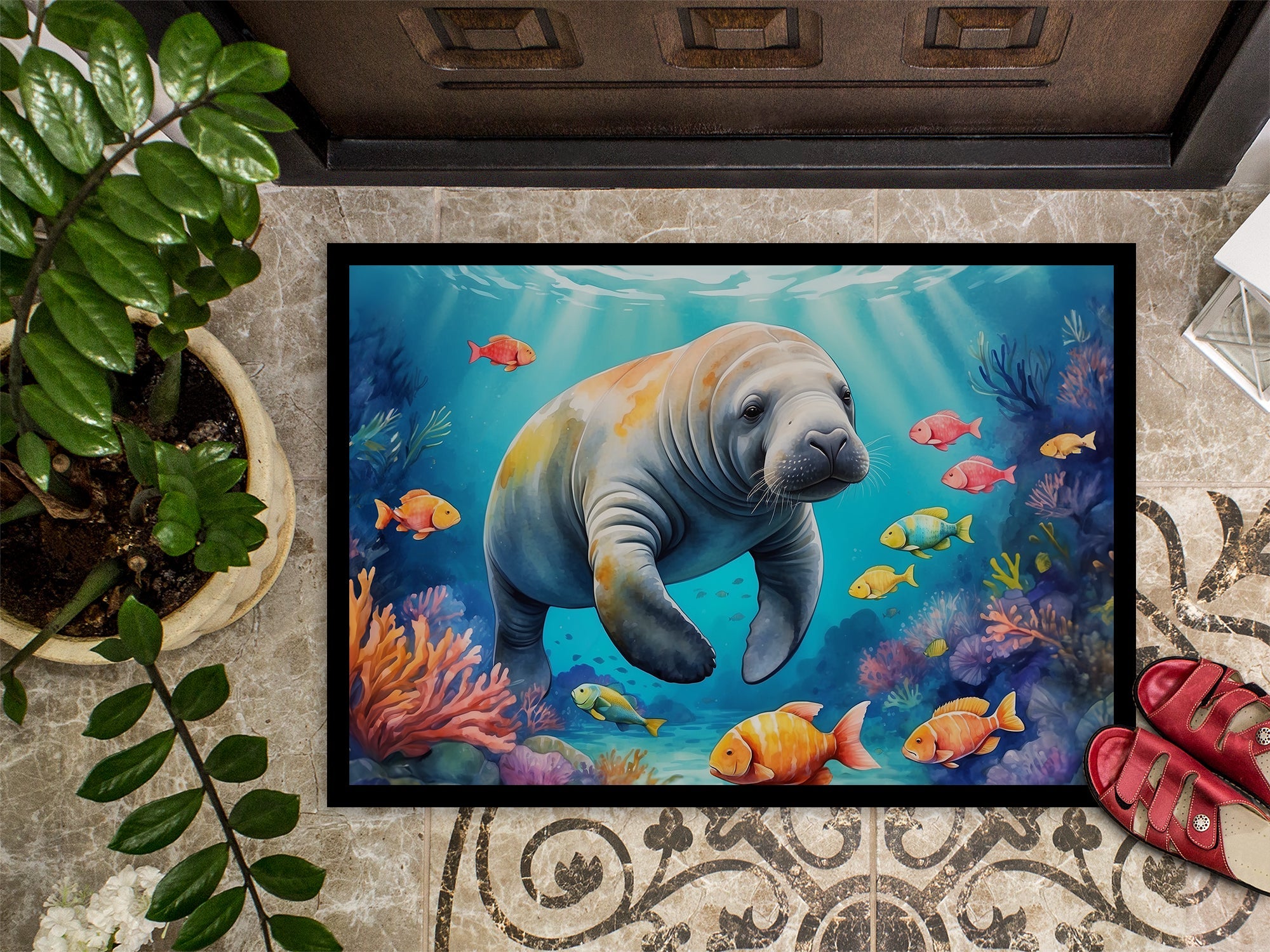 Summer Manatee Doormat Indoor Outdoor 18H X 27W Front Door Mat Rugs for Entryway, Non Slip Washable