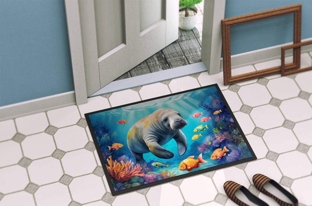 Summer Manatee Doormat Indoor Outdoor 18H X 27W Front Door Mat Rugs for Entryway, Non Slip Washable