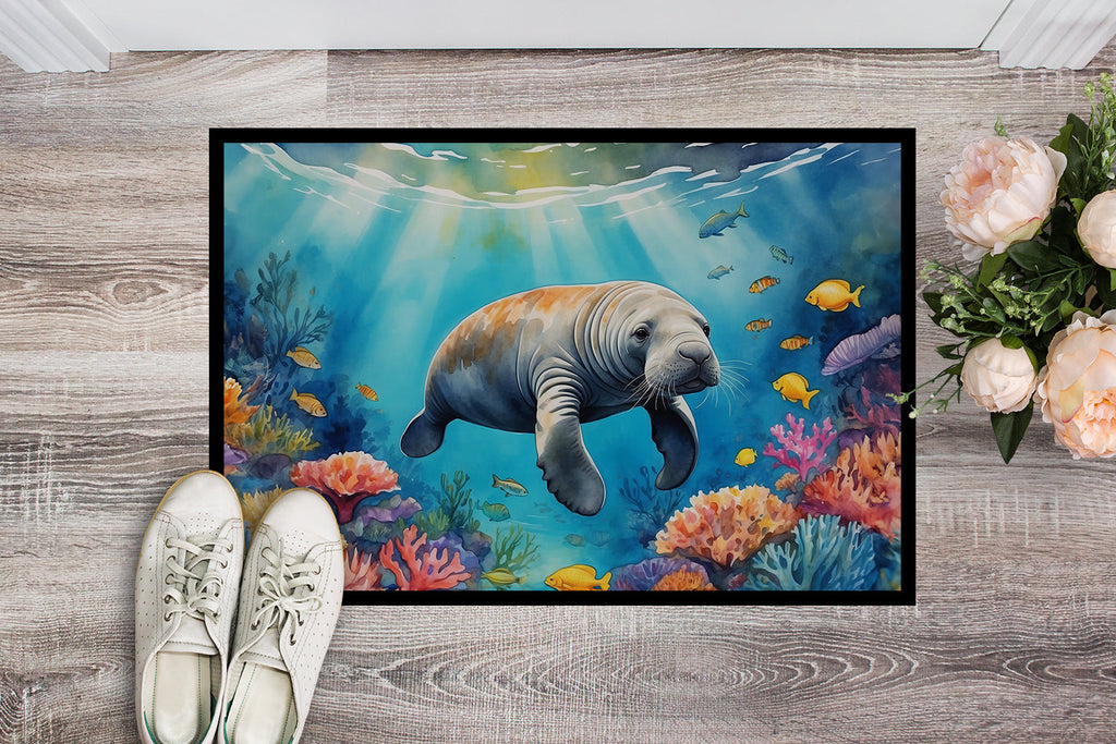 Summer Manatee Doormat Indoor Outdoor 18H X 27W Front Door Mat Rugs for Entryway, Non Slip Washable