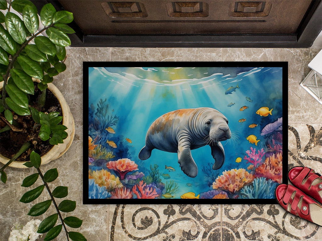Summer Manatee Doormat Indoor Outdoor 18H X 27W Front Door Mat Rugs for Entryway, Non Slip Washable