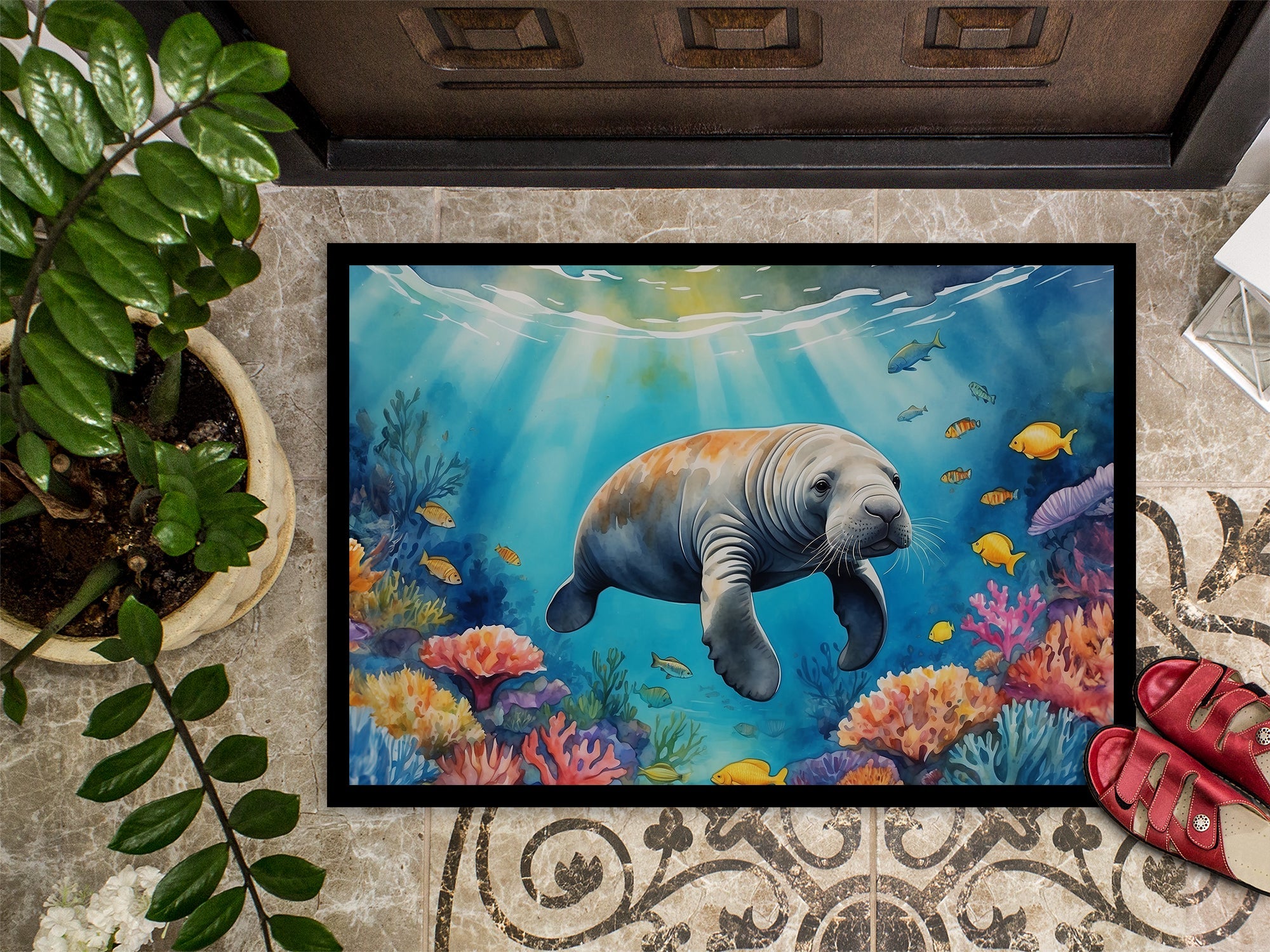 Summer Manatee Doormat Indoor Outdoor 18H X 27W Front Door Mat Rugs for Entryway, Non Slip Washable