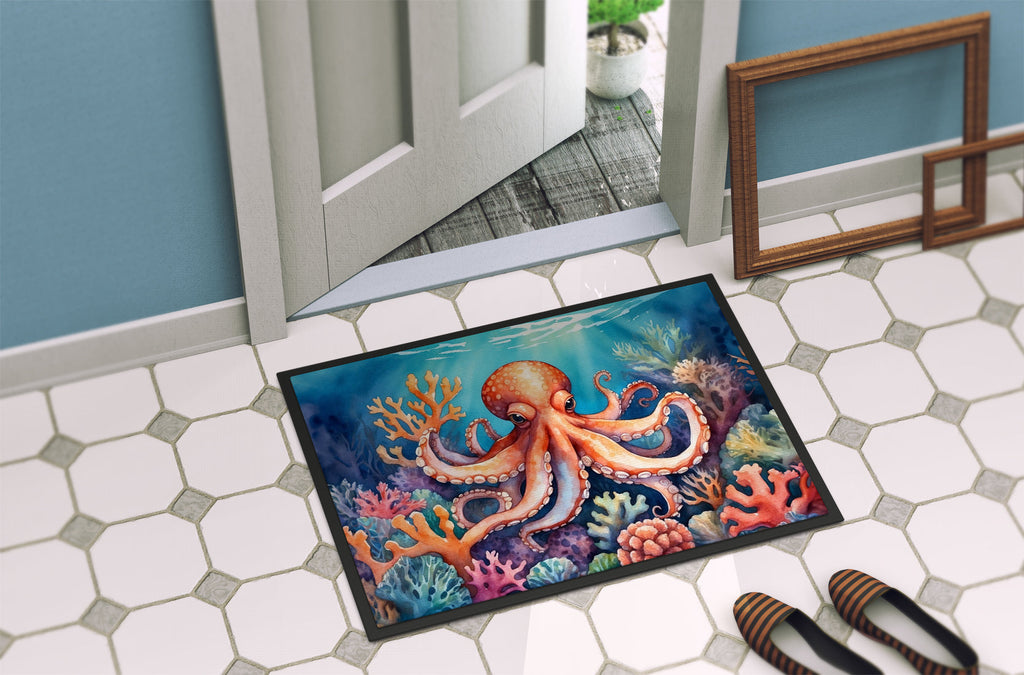 Octopus Among Coral Doormat Indoor Outdoor 24H X 36W Front Door Mat Rugs for Entryway, Non Slip Washable Low Pile,