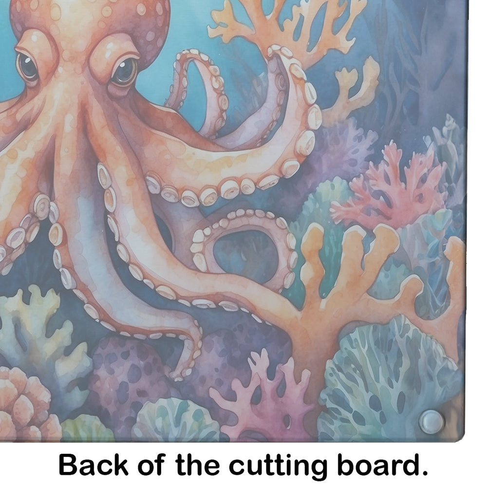 Octopus Among Coral Cutting Board Tempered Glass Kitchen Cutting Surface, Heat Resistant Chopping, Non-Slip Feet, Food Prep & Serving