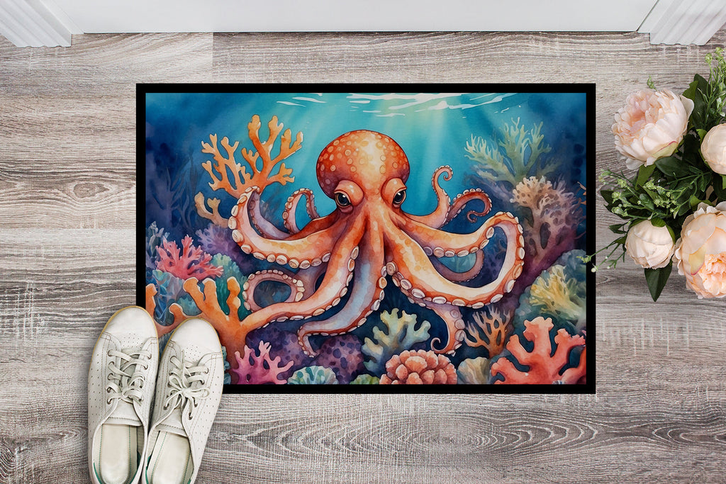 Octopus Among Coral Doormat Indoor Outdoor 18H X 27W Front Door Mat Rugs for Entryway, Non Slip Washable