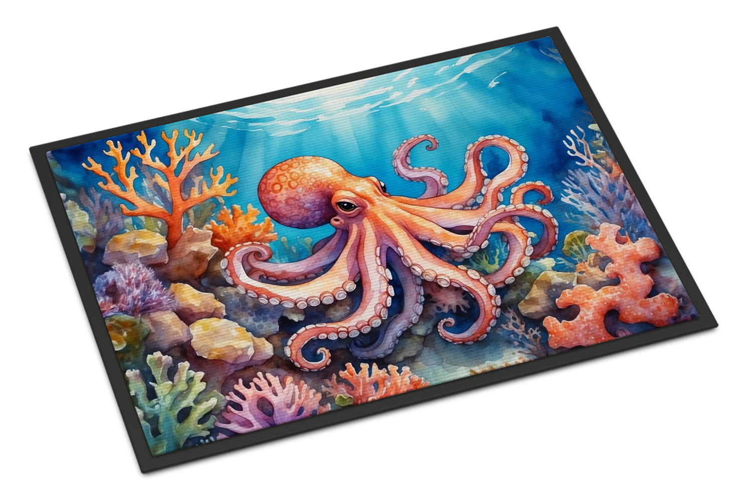 Octopus Among Coral Doormat Indoor Outdoor 18H X 27W Front Door Mat Rugs for Entryway, Non Slip Washable