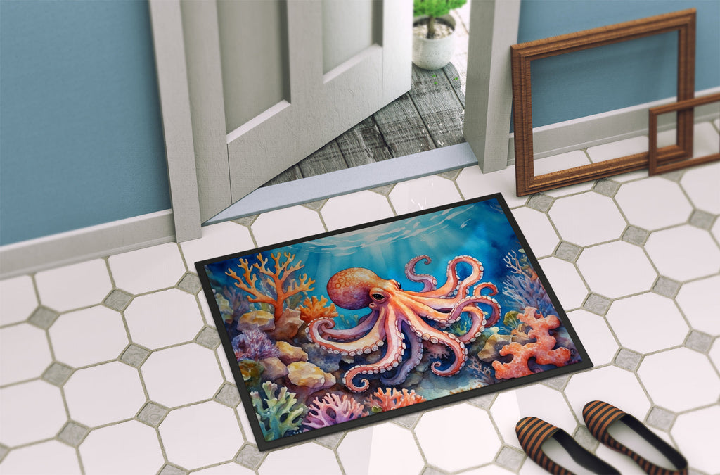 Octopus Among Coral Doormat Indoor Outdoor 18H X 27W Front Door Mat Rugs for Entryway, Non Slip Washable