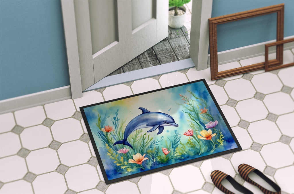 Spring Dolphin Doormat Indoor Outdoor 24H X 36W Front Door Mat Rugs for Entryway, Non Slip Washable Low Pile,