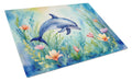 Spring Dolphin Cutting Board Tempered Glass Kitchen Cutting Surface, Heat Resistant Chopping, Non-Slip Feet, Food Prep & Serving