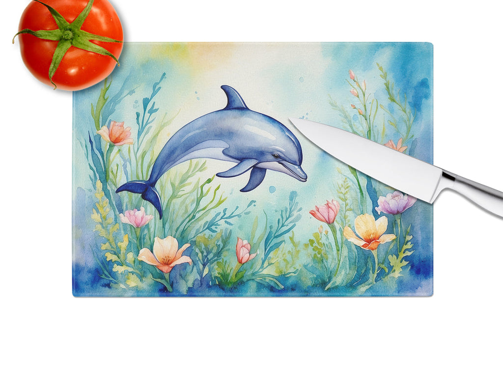 Spring Dolphin Cutting Board Tempered Glass Kitchen Cutting Surface, Heat Resistant Chopping, Non-Slip Feet, Food Prep & Serving