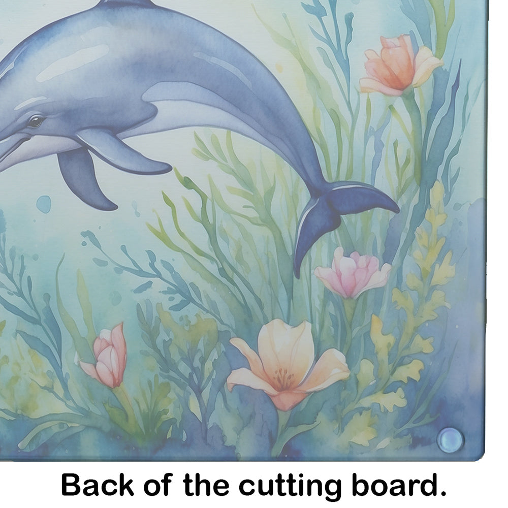 Spring Dolphin Cutting Board Tempered Glass Kitchen Cutting Surface, Heat Resistant Chopping, Non-Slip Feet, Food Prep & Serving
