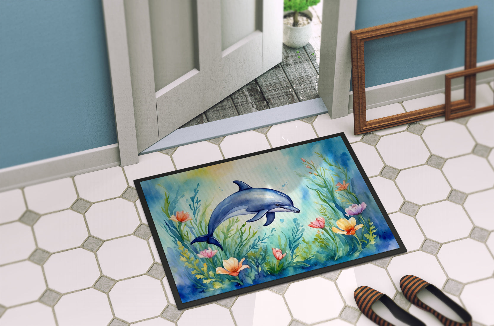 Spring Dolphin Doormat Indoor Outdoor 18H X 27W Front Door Mat Rugs for Entryway, Non Slip Washable