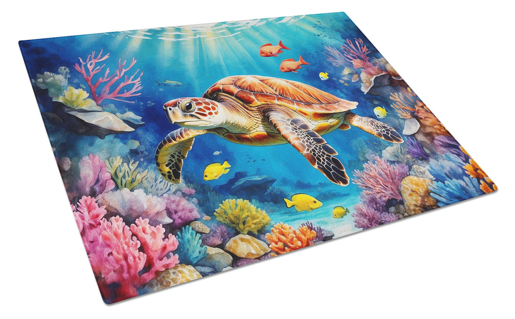 Turtle and Reefs Cutting Board Tempered Glass Kitchen Cutting Surface, Heat Resistant Chopping, Non-Slip Feet, Food Prep & Serving