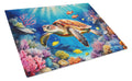 Turtle and Reefs Cutting Board Tempered Glass Kitchen Cutting Surface, Heat Resistant Chopping, Non-Slip Feet, Food Prep & Serving