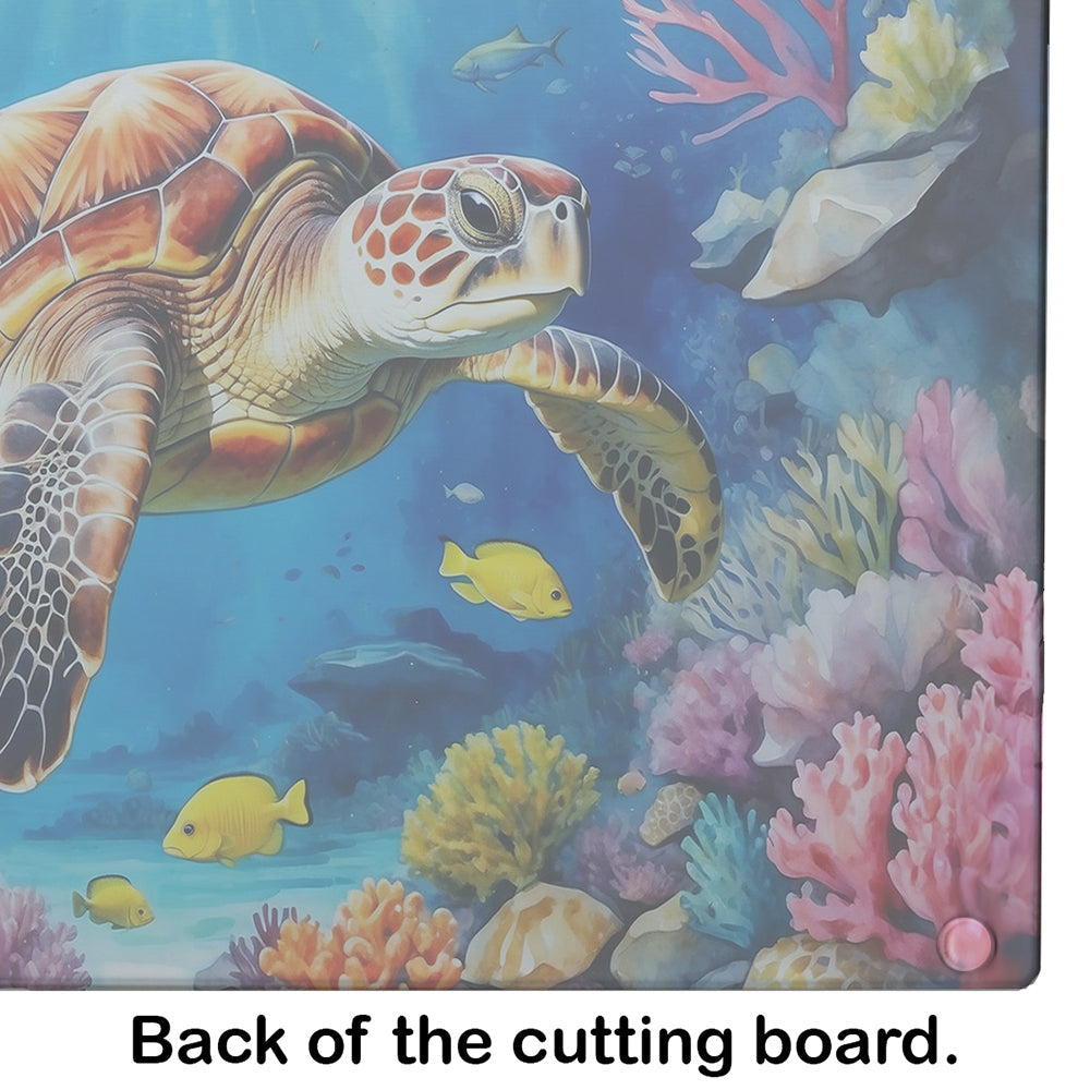 Turtle and Reefs Cutting Board Tempered Glass Kitchen Cutting Surface, Heat Resistant Chopping, Non-Slip Feet, Food Prep & Serving