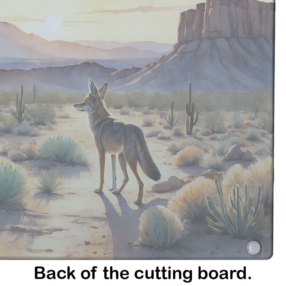 Desert Sunset Coyote Cutting Board Tempered Glass Kitchen Cutting Surface, Heat Resistant Chopping, Non-Slip Feet, Food Prep & Serving