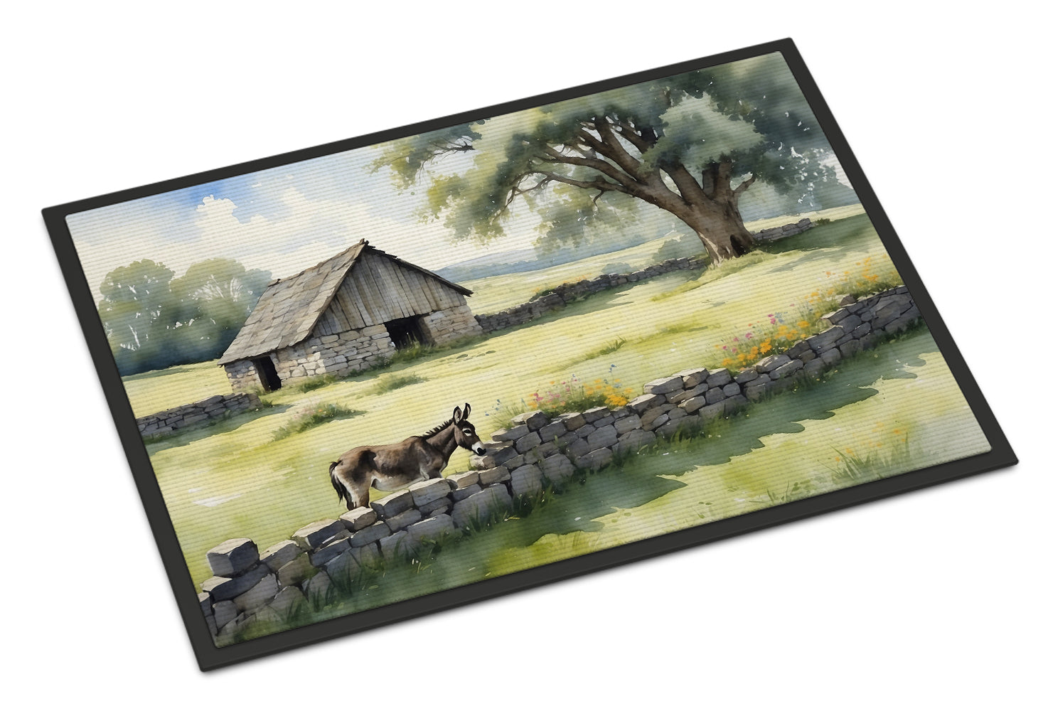 Donkey by the Stone Wall Doormat Indoor Outdoor 24H X 36W Front Door Mat Rugs for Entryway, Non Slip Washable Low Pile,