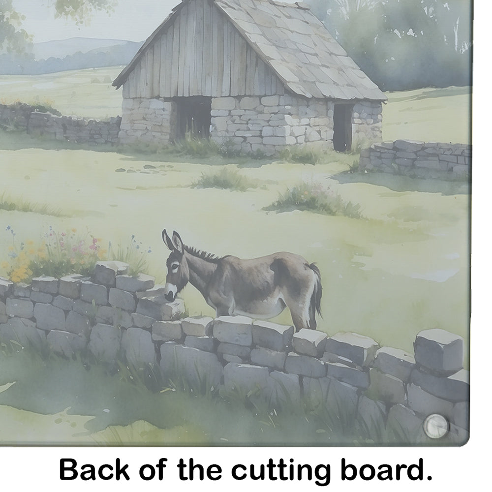 Donkey by the Stone Wall Cutting Board Tempered Glass Kitchen Cutting Surface, Heat Resistant Chopping, Non-Slip Feet, Food Prep & Serving
