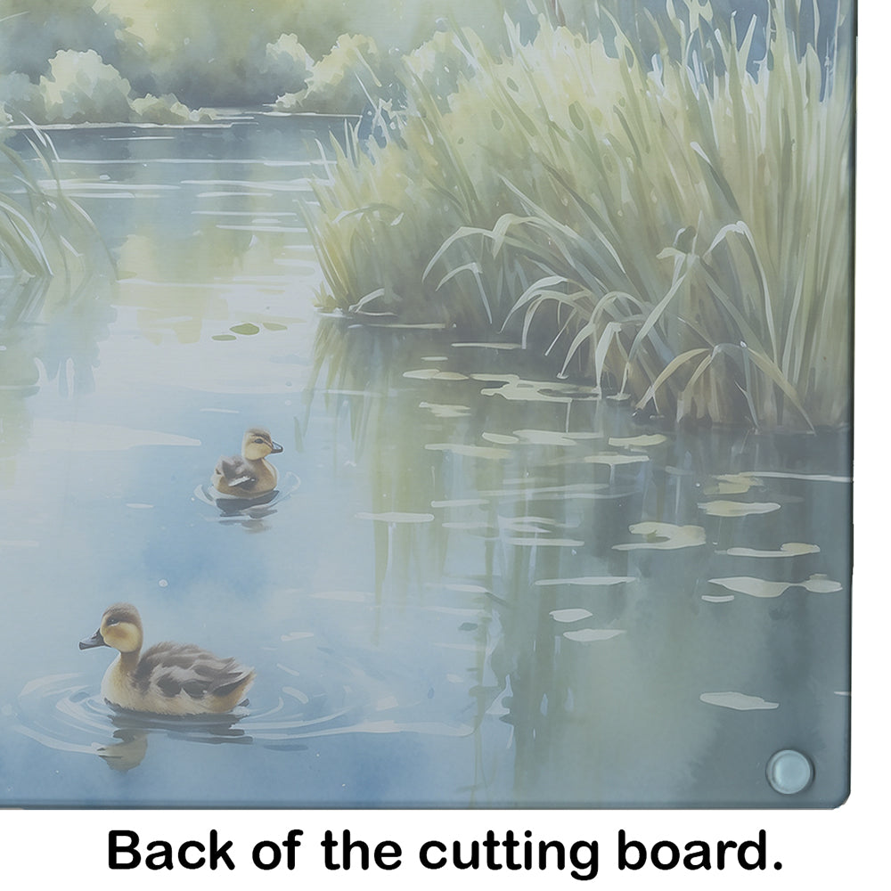 Ducks by the Pond Cutting Board Tempered Glass Kitchen Cutting Surface, Heat Resistant Chopping, Non-Slip Feet, Food Prep & Serving