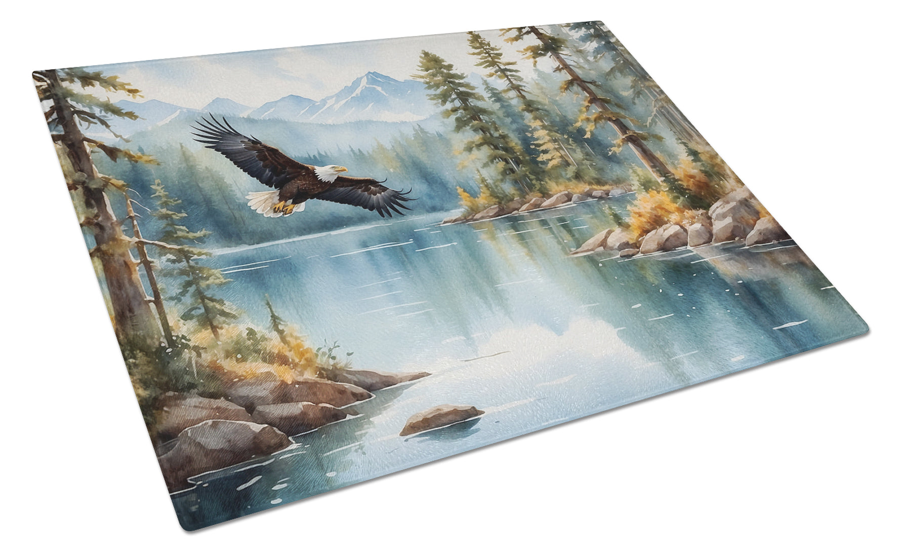 Eagle in Flight Cutting Board Tempered Glass Kitchen Cutting Surface, Heat Resistant Chopping, Non-Slip Feet, Food Prep & Serving