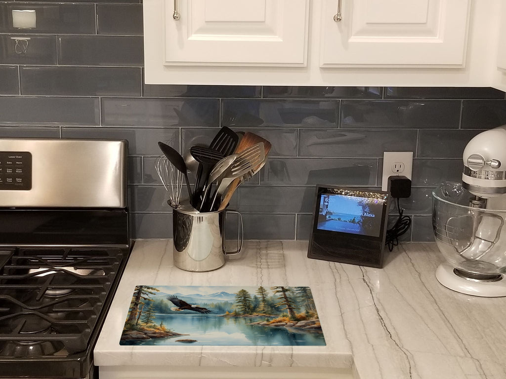 Eagle in Flight Cutting Board Tempered Glass Kitchen Cutting Surface, Heat Resistant Chopping, Non-Slip Feet, Food Prep & Serving