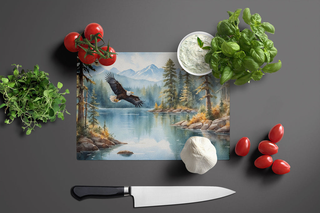 Eagle in Flight Cutting Board Tempered Glass Kitchen Cutting Surface, Heat Resistant Chopping, Non-Slip Feet, Food Prep & Serving