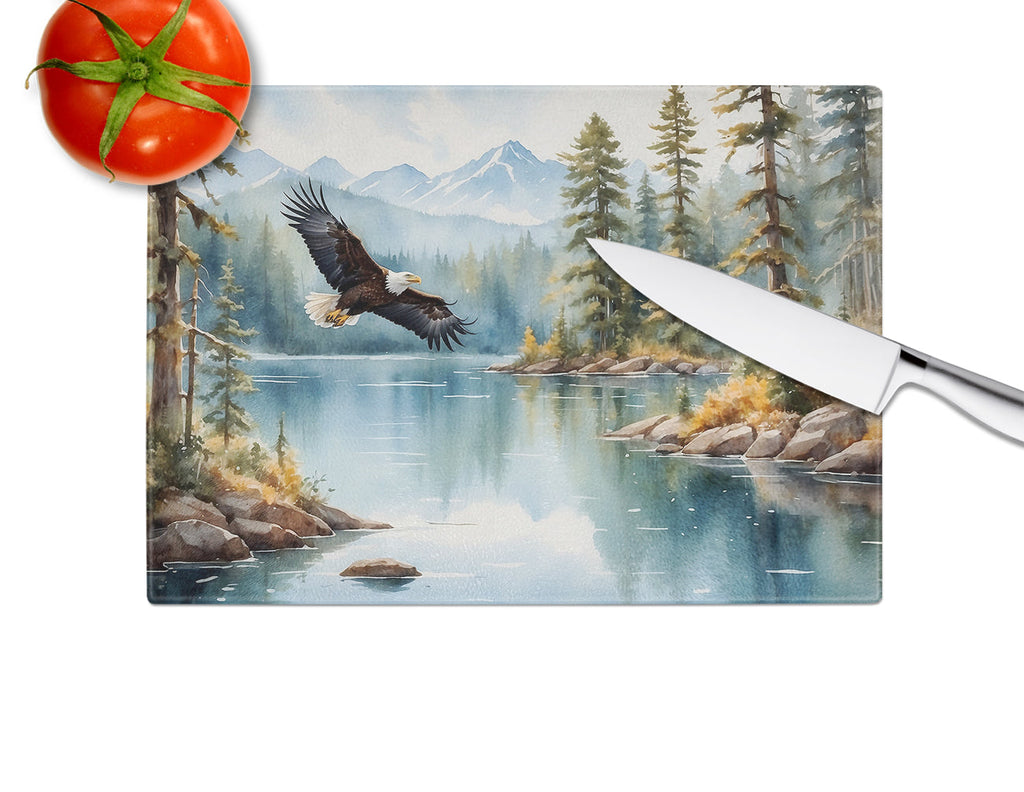 Eagle in Flight Cutting Board Tempered Glass Kitchen Cutting Surface, Heat Resistant Chopping, Non-Slip Feet, Food Prep & Serving