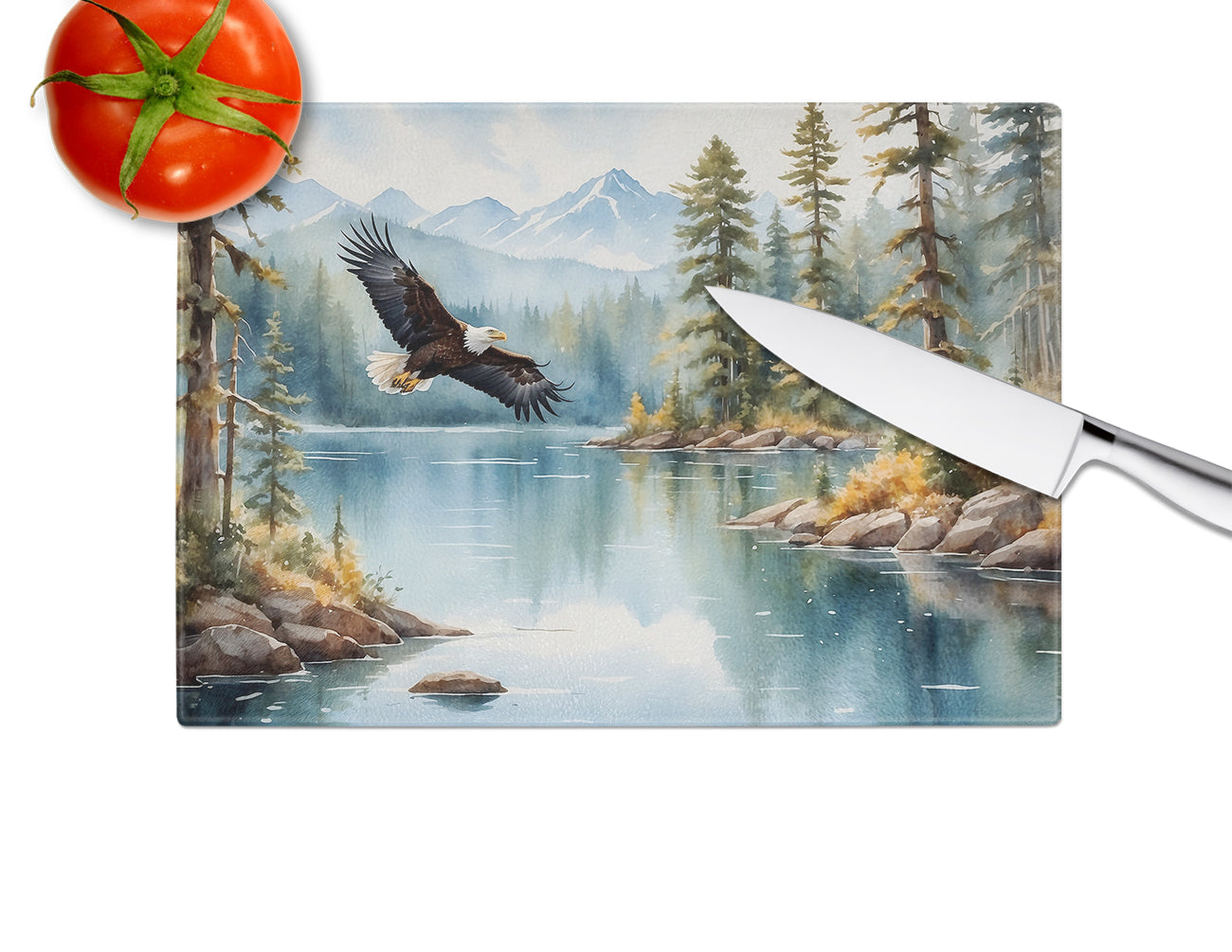 Eagle in Flight Cutting Board Tempered Glass Kitchen Cutting Surface, Heat Resistant Chopping, Non-Slip Feet, Food Prep & Serving