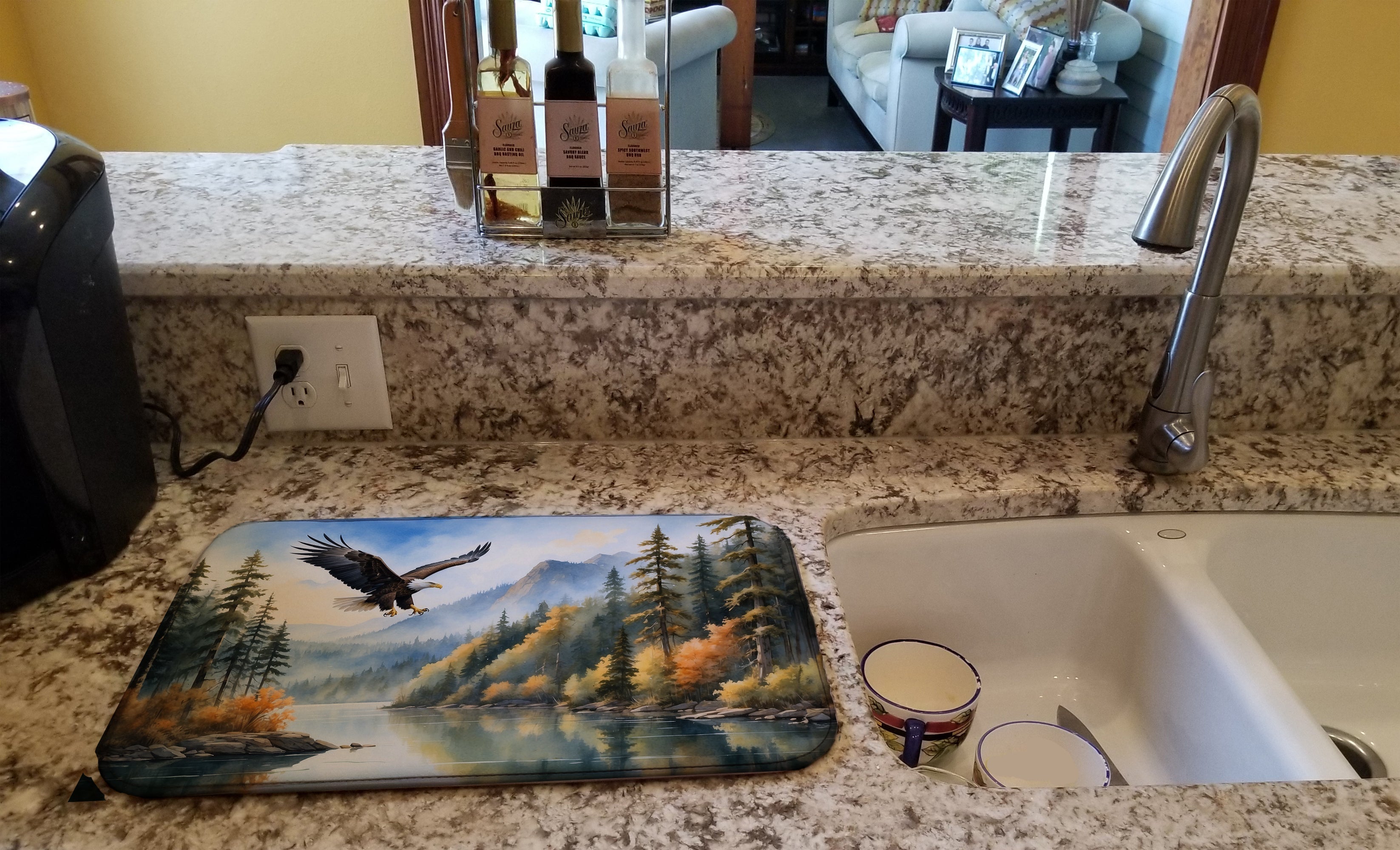 Eagle in Flight Dish Drying Mat Absorbent Dish Drying Mat Pad for Kitchen Counter Dish Drainer Mat for Countertop, 14 x 21", Multicolor
