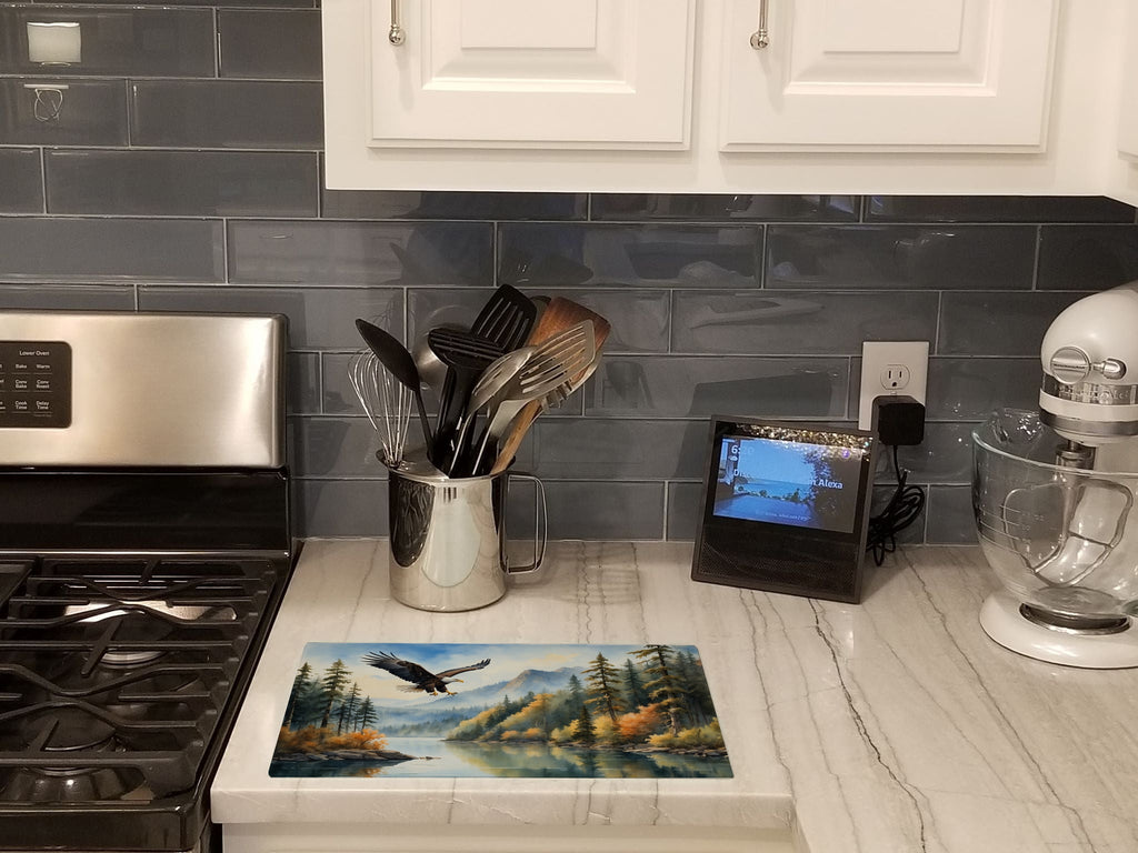 Eagle in Flight Cutting Board Tempered Glass Kitchen Cutting Surface, Heat Resistant Chopping, Non-Slip Feet, Food Prep & Serving