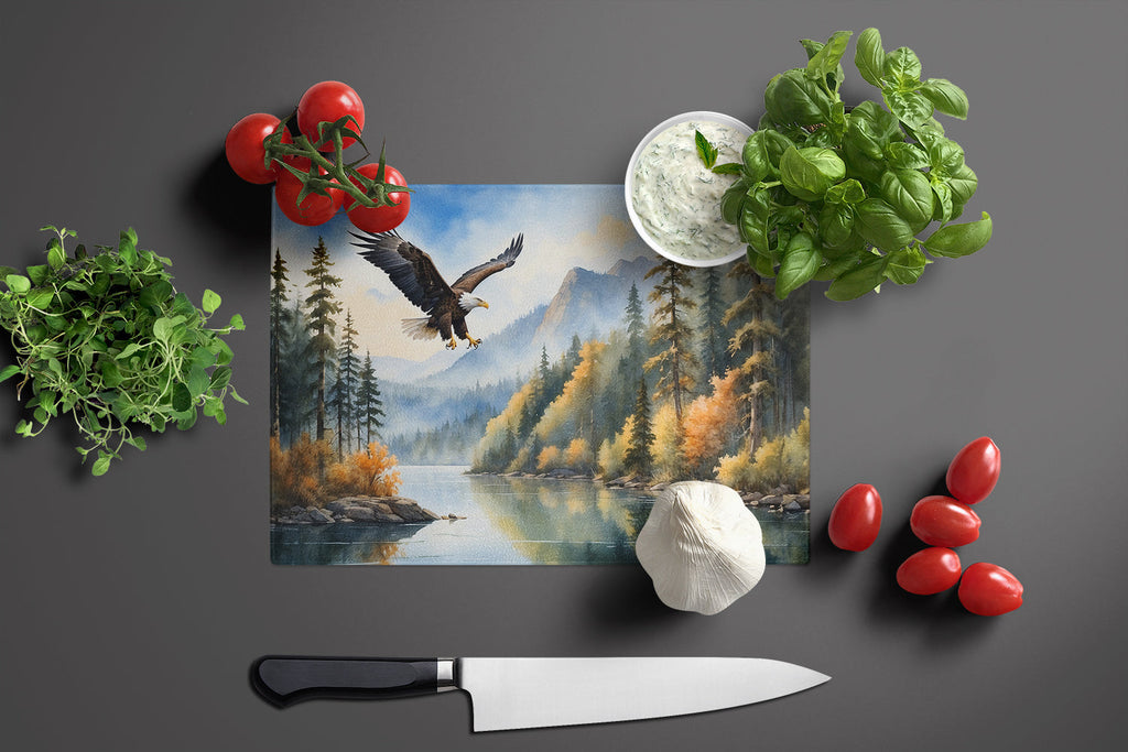 Eagle in Flight Cutting Board Tempered Glass Kitchen Cutting Surface, Heat Resistant Chopping, Non-Slip Feet, Food Prep & Serving