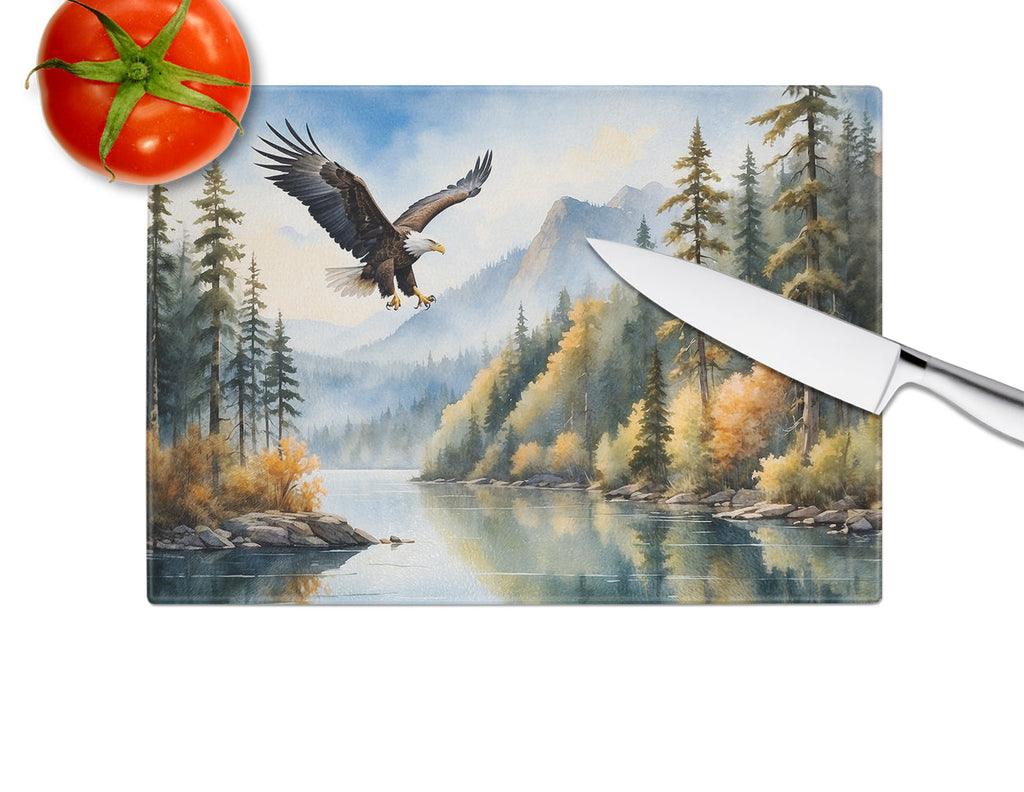 Eagle in Flight Cutting Board Tempered Glass Kitchen Cutting Surface, Heat Resistant Chopping, Non-Slip Feet, Food Prep & Serving
