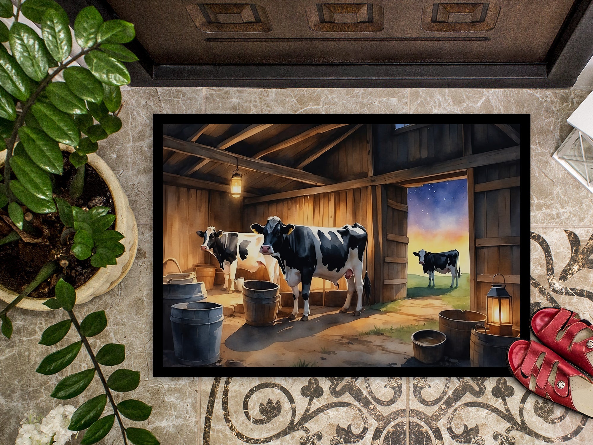 Cows Evening Milking Time Doormat Indoor Outdoor 24H X 36W Front Door Mat Rugs for Entryway, Non Slip Washable Low Pile,