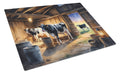 Cows Evening Milking Time Cutting Board Tempered Glass Kitchen Cutting Surface, Heat Resistant Chopping, Non-Slip Feet, Food Prep & Serving