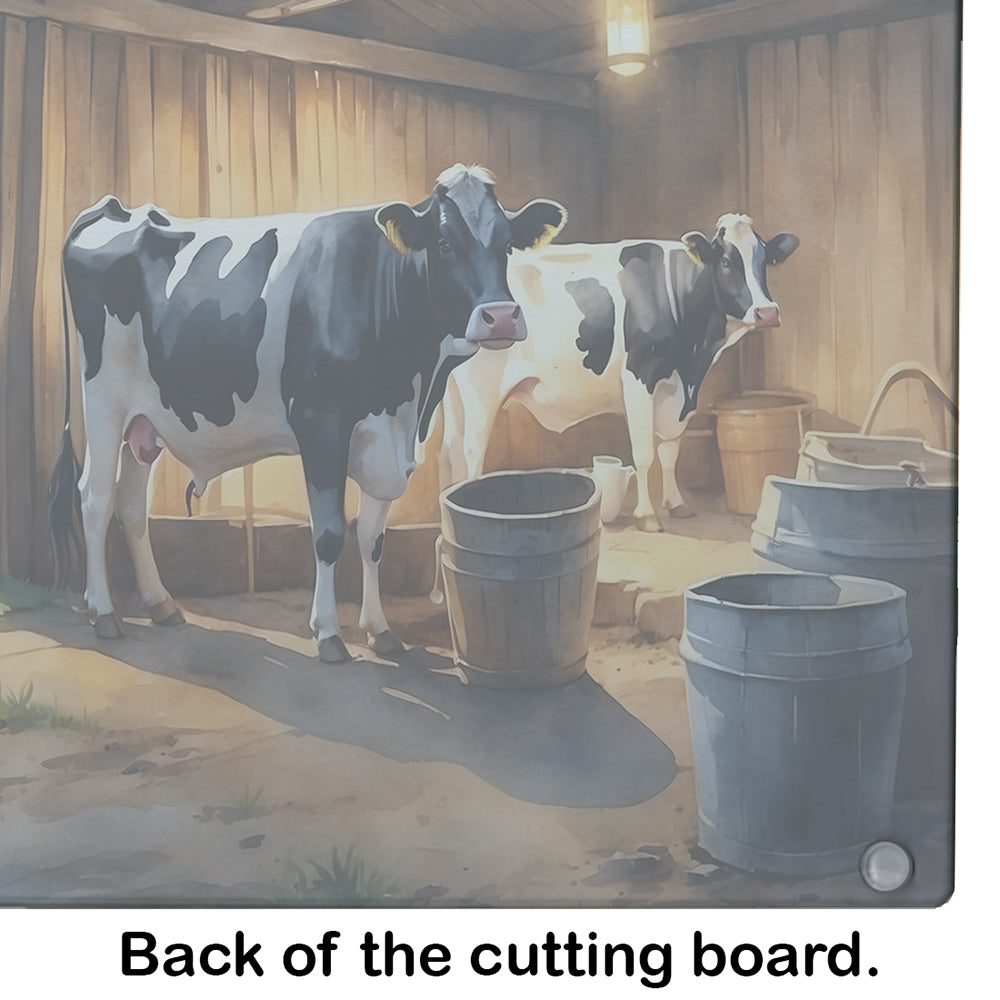 Cows Evening Milking Time Cutting Board Tempered Glass Kitchen Cutting Surface, Heat Resistant Chopping, Non-Slip Feet, Food Prep & Serving