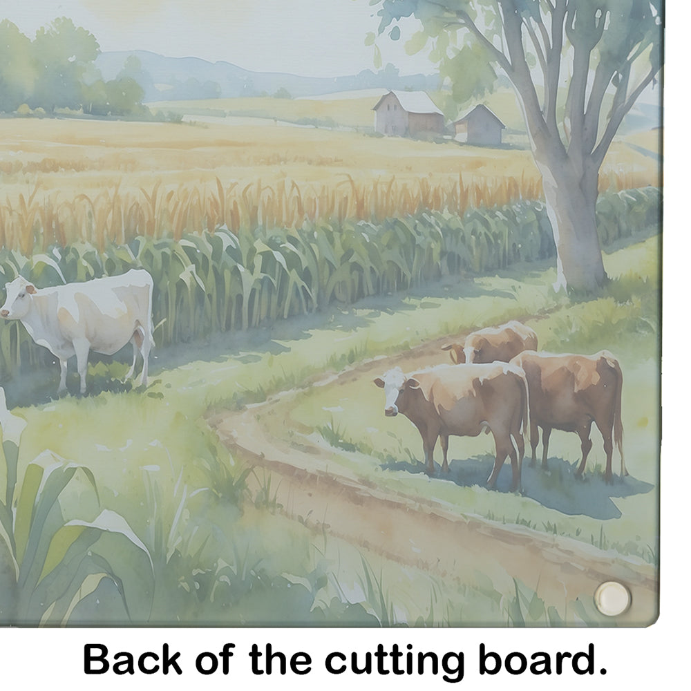 Cows by the Cornfield Cutting Board Tempered Glass Kitchen Cutting Surface, Heat Resistant Chopping, Non-Slip Feet, Food Prep & Serving