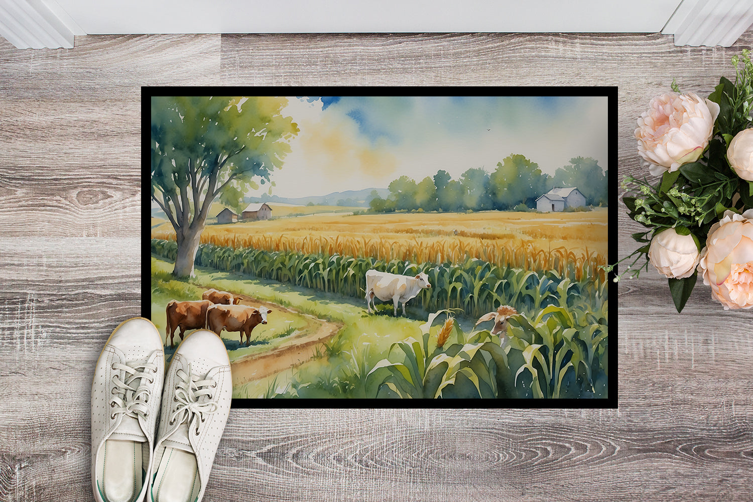 Cows by the Cornfield Doormat Indoor Outdoor 18H X 27W Front Door Mat Rugs for Entryway, Non Slip Washable
